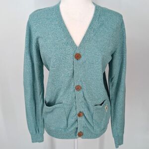 Jack & Jones Denmark Light Blue Knit 100% Cotton V-Neck Cardigan Sweater Small